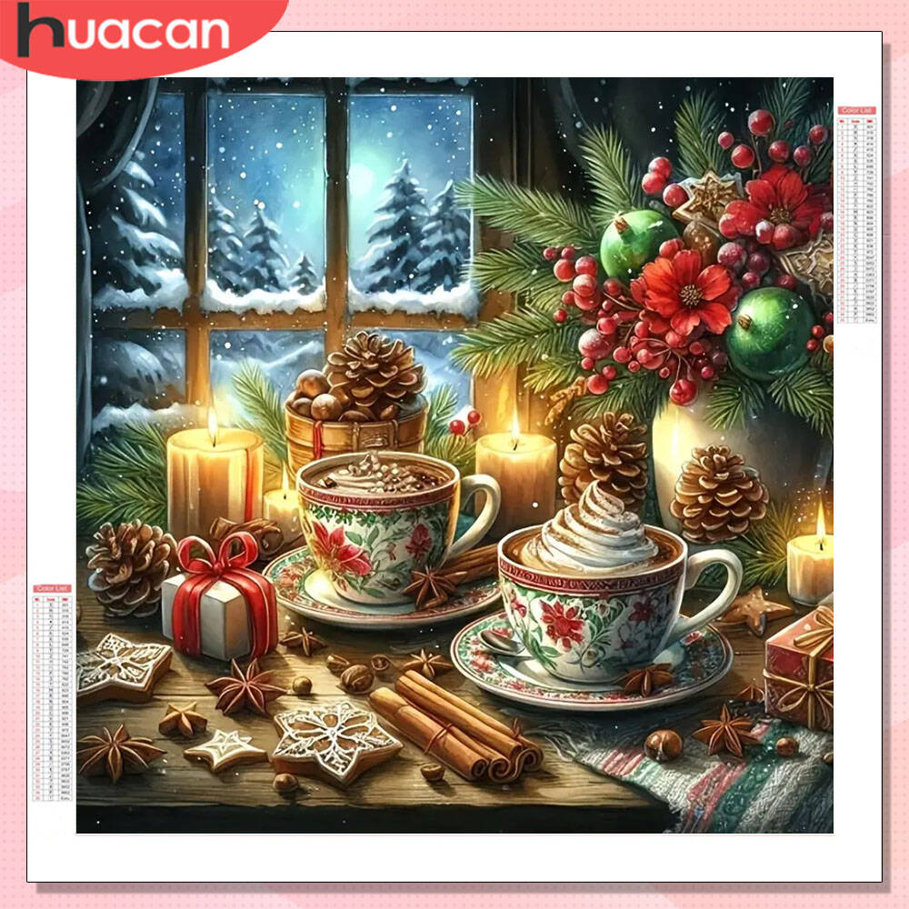 Photo Mosaic Print - HUACAN Lukisan Berlian Cangkir Kopi Natal